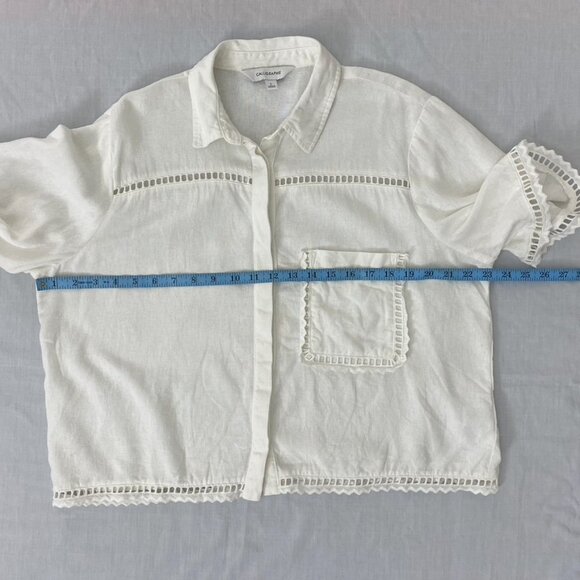 Calligraphie Linen Blend Boxy Button Down Shirt Size Large White Beachy - Picture 9 of 12